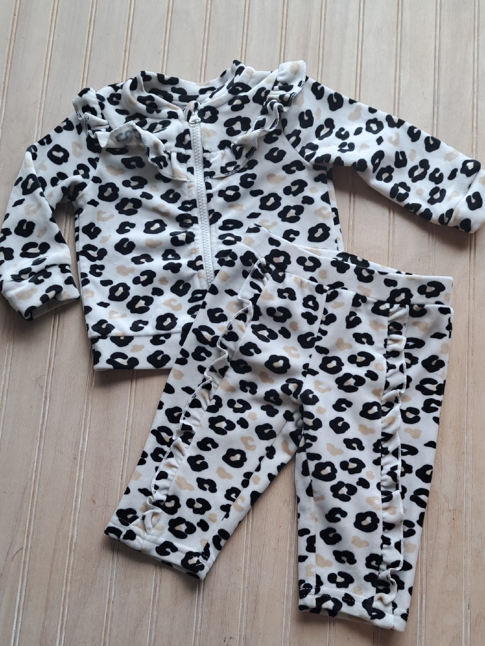 Fleece Cozy Soft Baby Animal Leopard Print Hoodie Pants 2-Piece Set 9–12M Girl